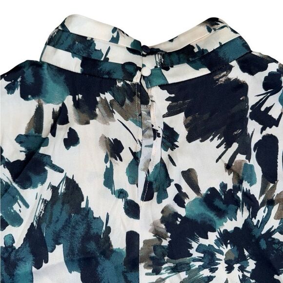 Tart Women's Pleated Mock Neck Green & Cream Abstract Sleeveless Top Size Large - Picture 2 of 6